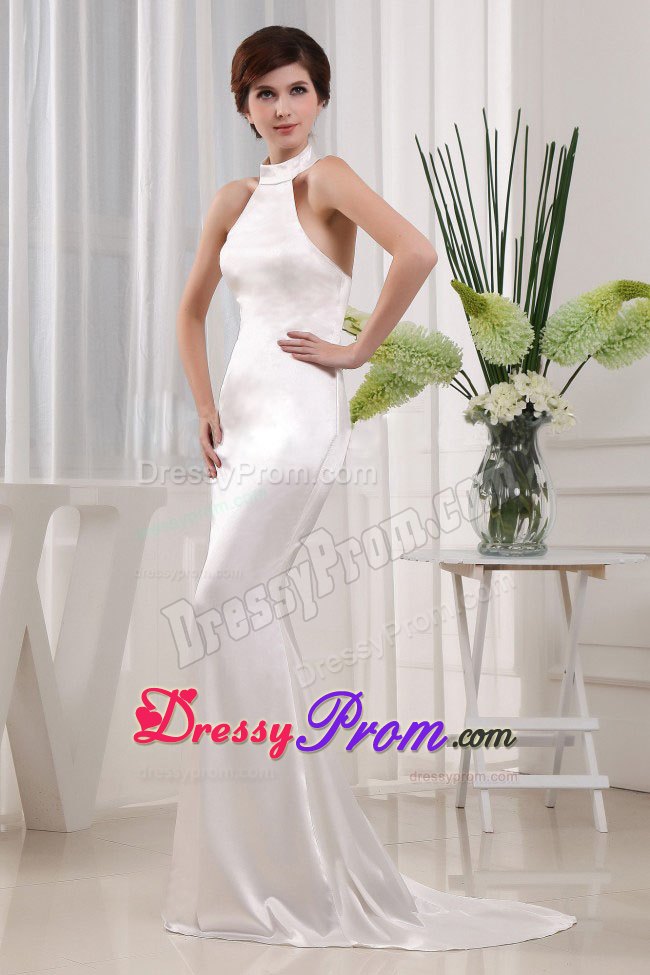 White Halter Mermaid Prom Gown Dress with High Neck In Alaska