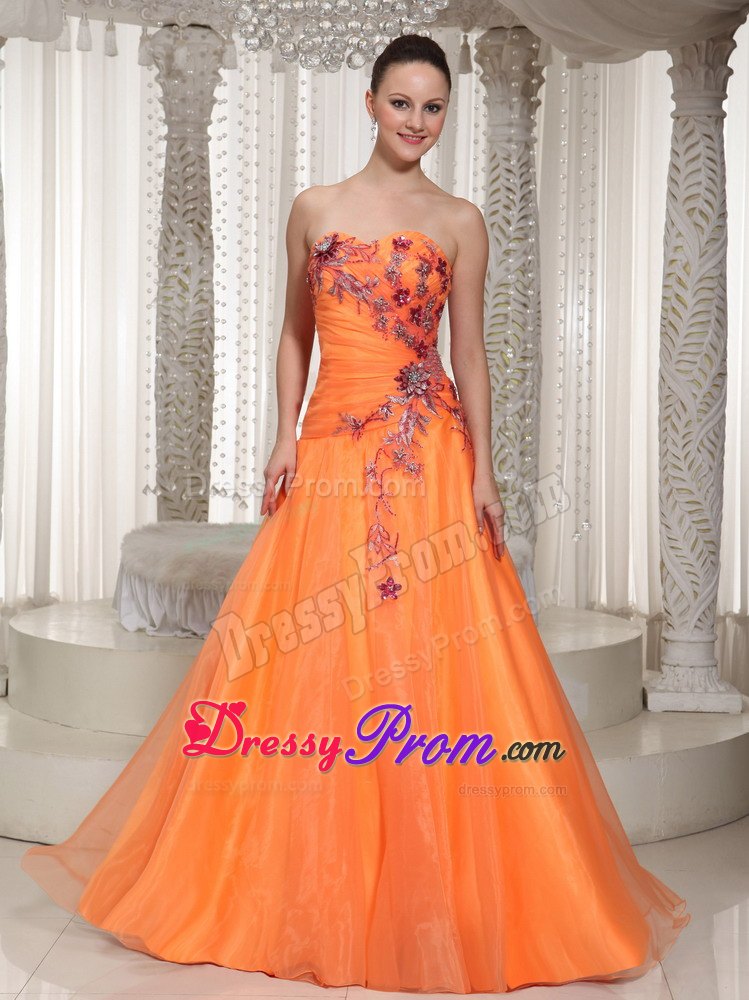 Orange Princess Dress for Prom Queen with Flowers Appliques
