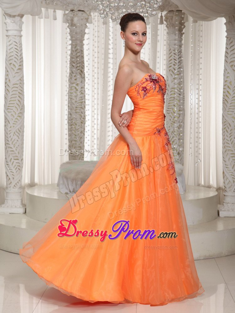 Orange Princess Dress for Prom Queen with Flowers Appliques