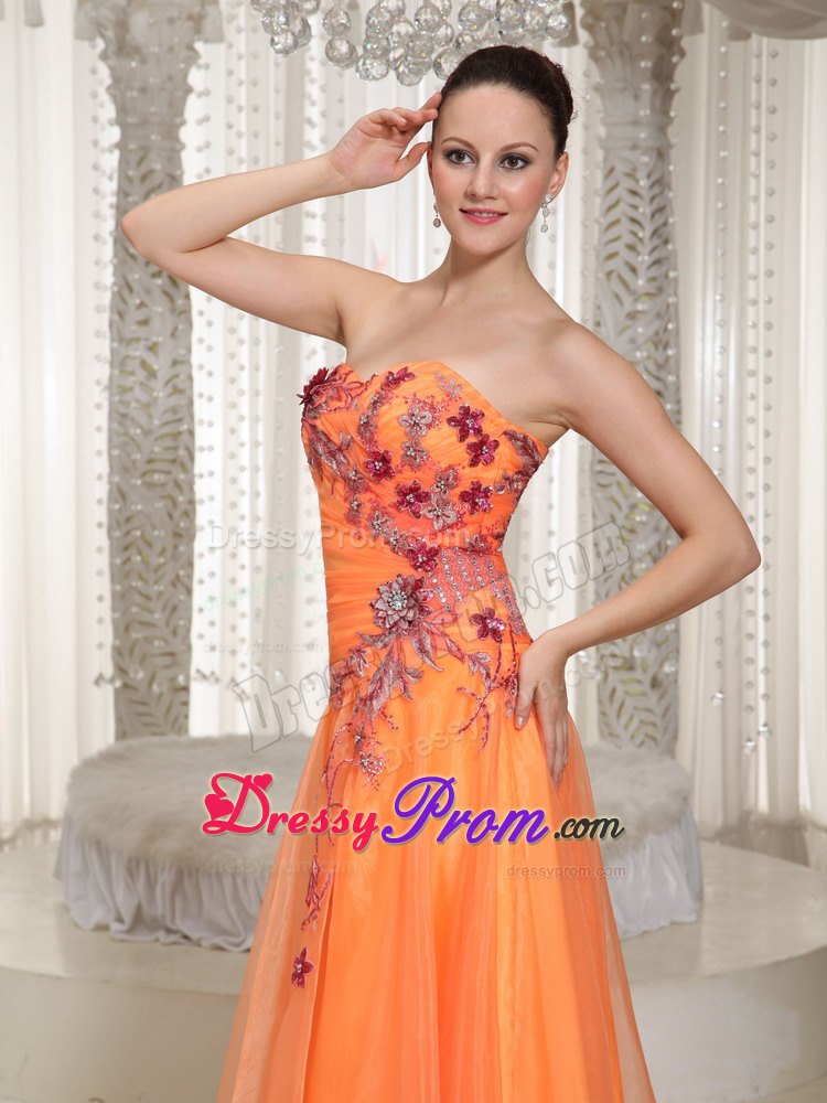 Orange Princess Dress for Prom Queen with Flowers Appliques