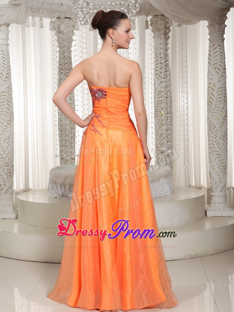 Orange Princess Dress for Prom Queen with Flowers Appliques