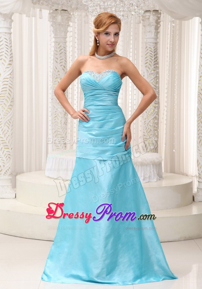 Popular Brush Train Aqua Blue Long Prom Party Dress Online