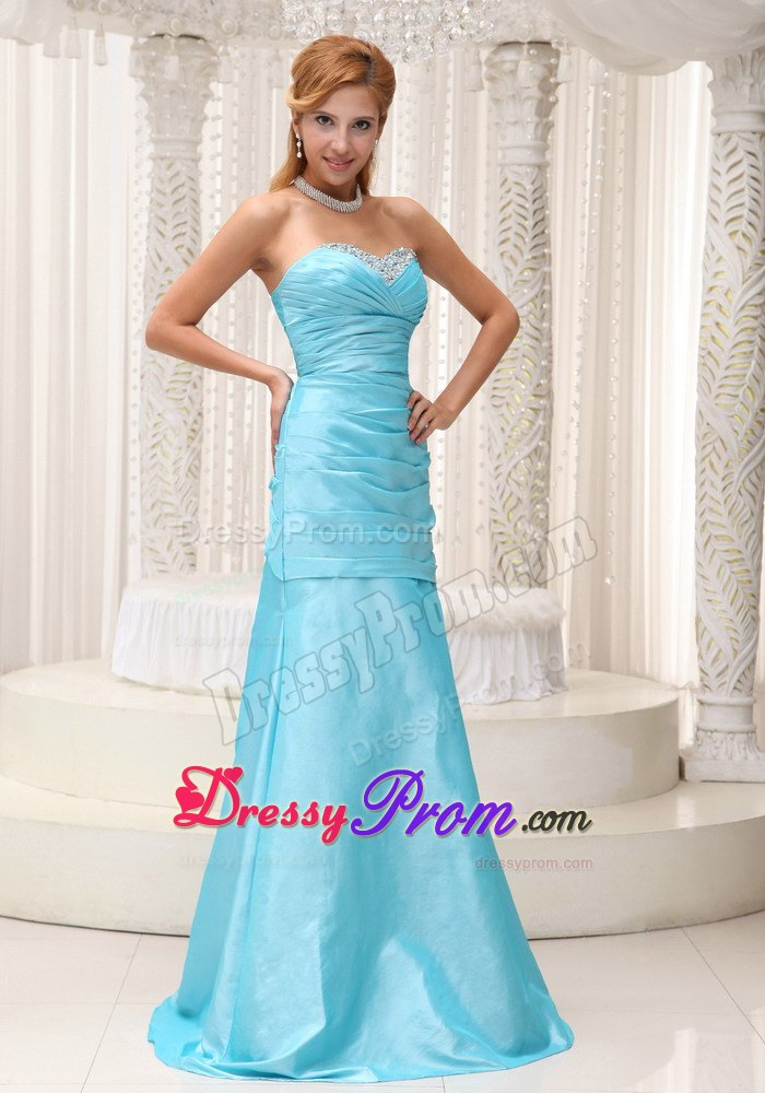 Popular Brush Train Aqua Blue Long Prom Party Dress Online