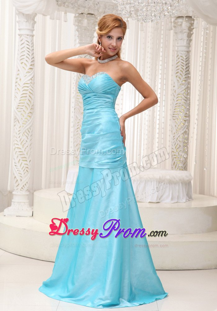 Popular Brush Train Aqua Blue Long Prom Party Dress Online