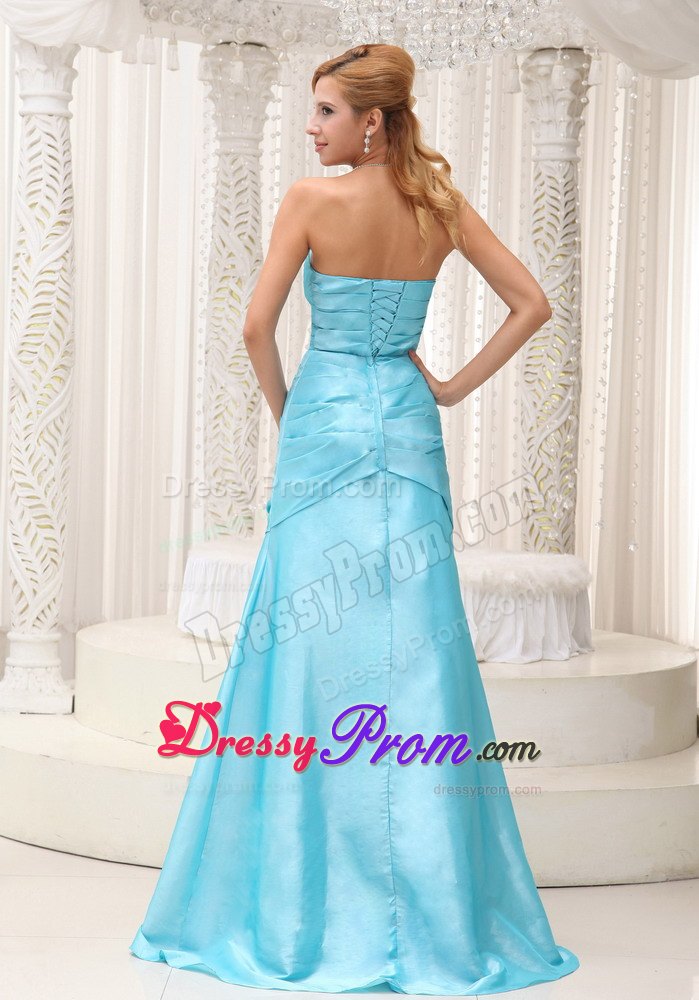 Popular Brush Train Aqua Blue Long Prom Party Dress Online