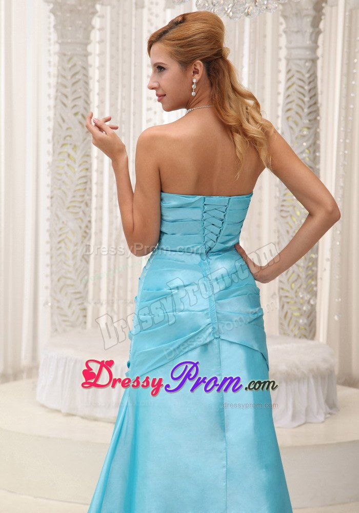 Popular Brush Train Aqua Blue Long Prom Party Dress Online