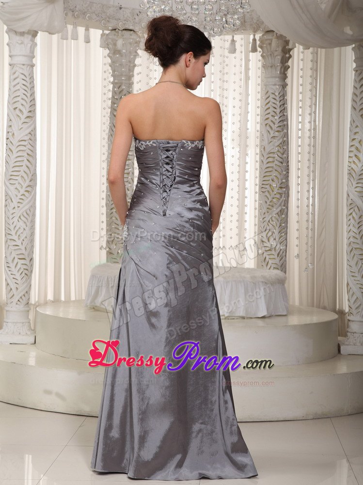 inexpensive Gray Long Prom Dress with Appliques and Beading