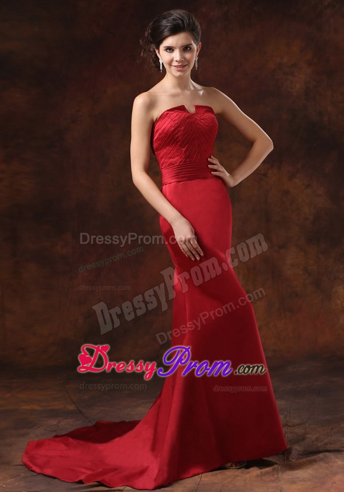 Simple Style Wilmington Mermaid Red Court Train Prom Dress