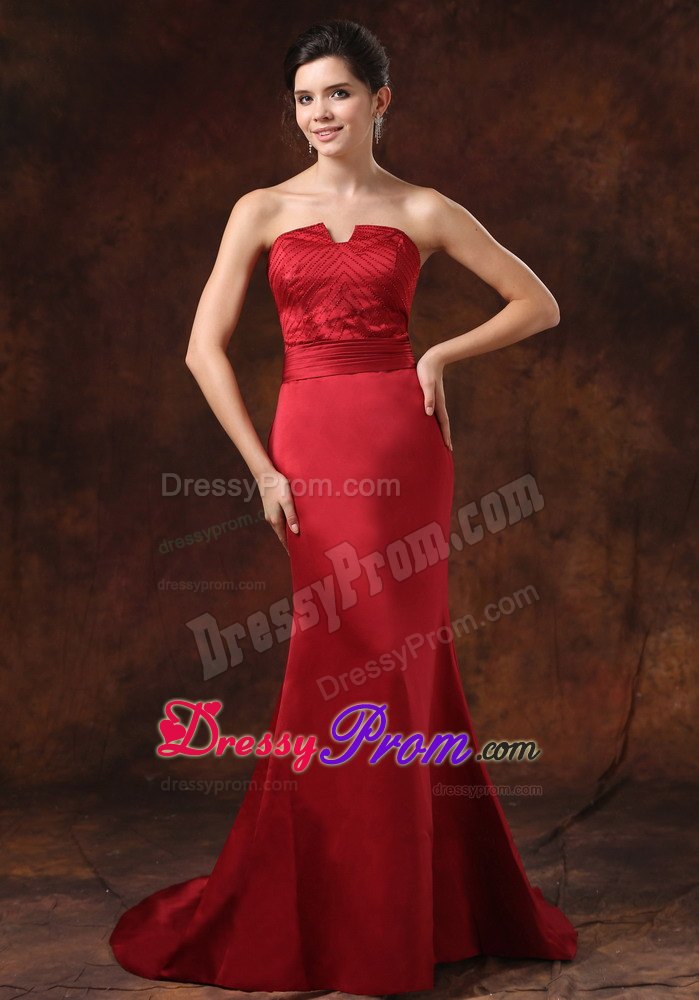 Simple Style Wilmington Mermaid Red Court Train Prom Dress