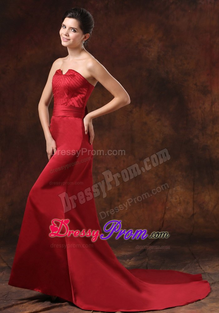 Simple Style Wilmington Mermaid Red Court Train Prom Dress