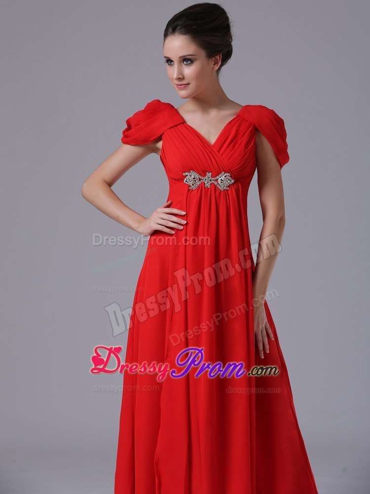 V-Neck Short Sleeves Red Prom Dress for Girls in Gainesville
