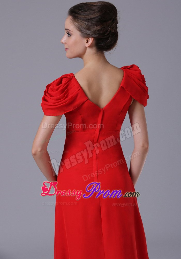V-Neck Short Sleeves Red Prom Dress for Girls in Gainesville