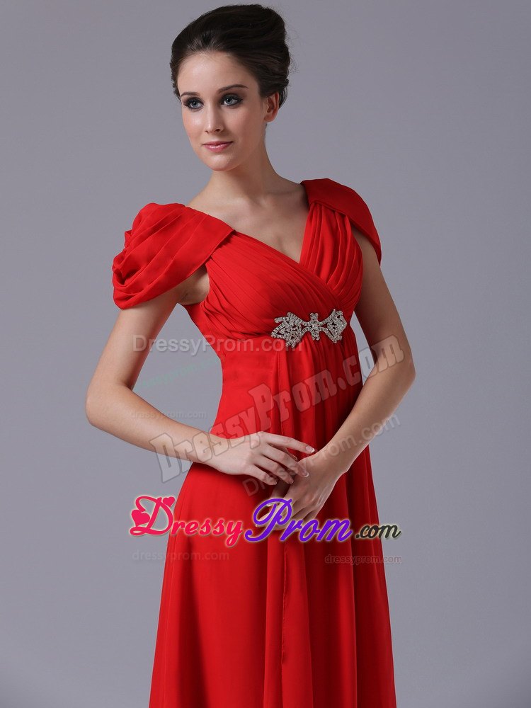 V-Neck Short Sleeves Red Prom Dress for Girls in Gainesville