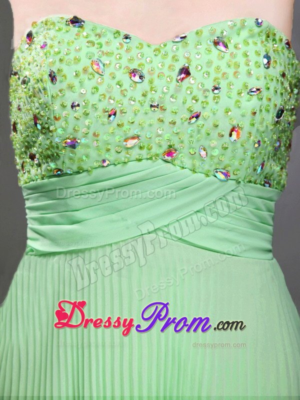 Pretty Column Pleated Beaded Apple Green Long Prom Dress