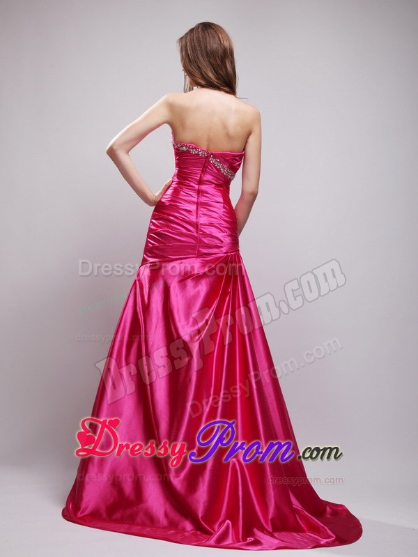 Exclusive Column Sweetheart Hot Pink Beaded Prom Dresses