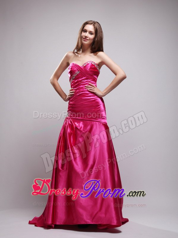 Exclusive Column Sweetheart Hot Pink Beaded Prom Dresses