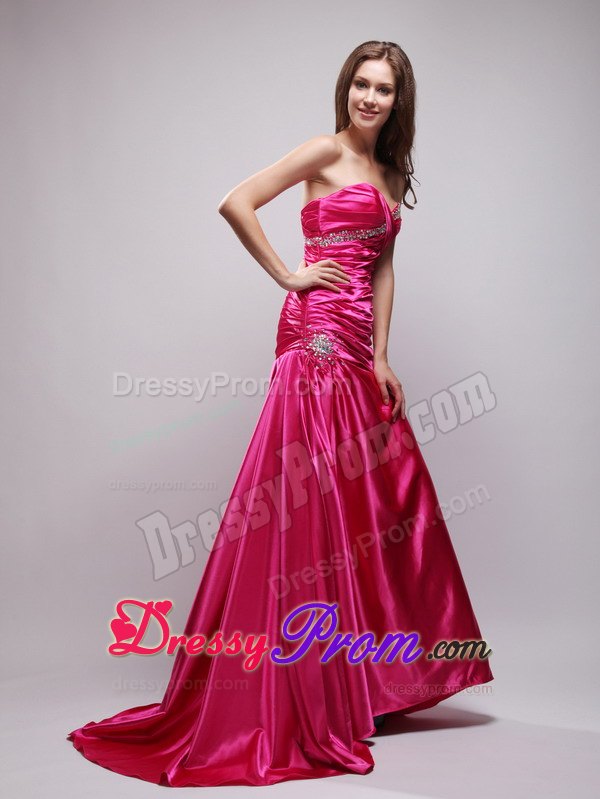 Exclusive Column Sweetheart Hot Pink Beaded Prom Dresses