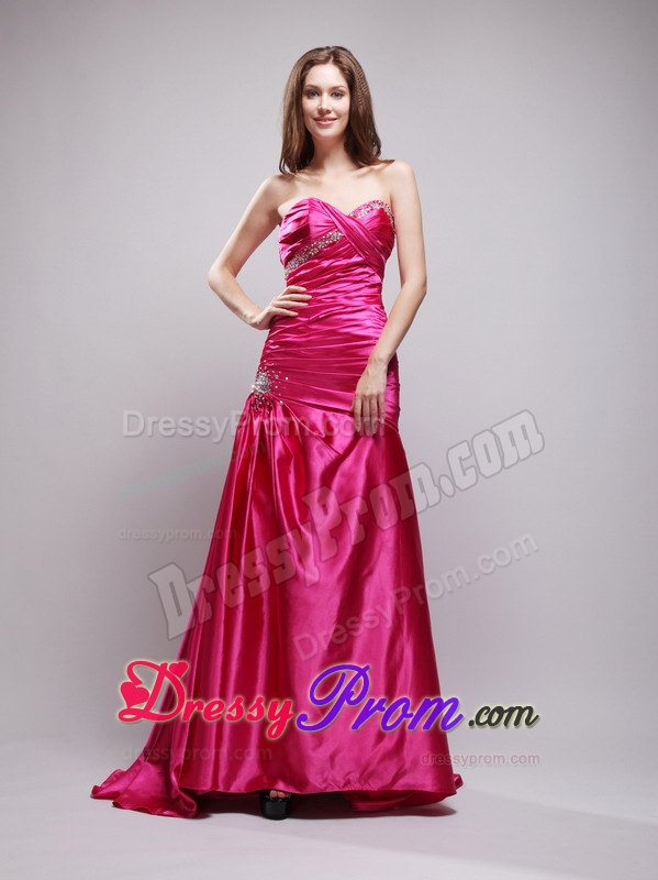 Exclusive Column Sweetheart Hot Pink Beaded Prom Dresses