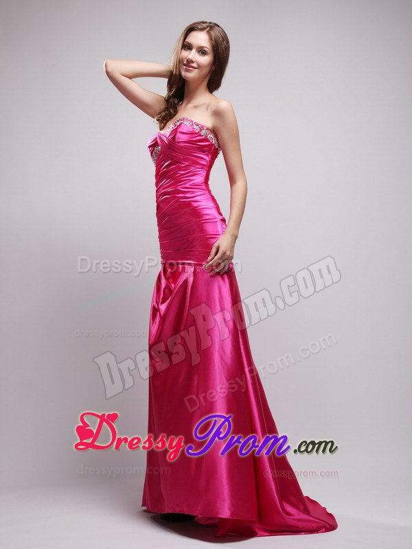 Exclusive Column Sweetheart Hot Pink Beaded Prom Dresses