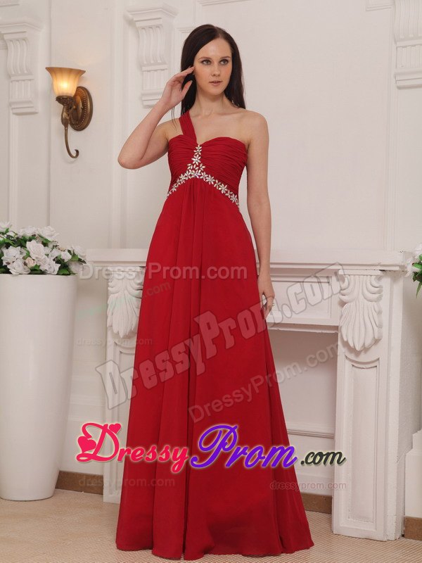 Clearance Red One Shoulder Beaded Chiffon Prom Bridesmaid Dresses