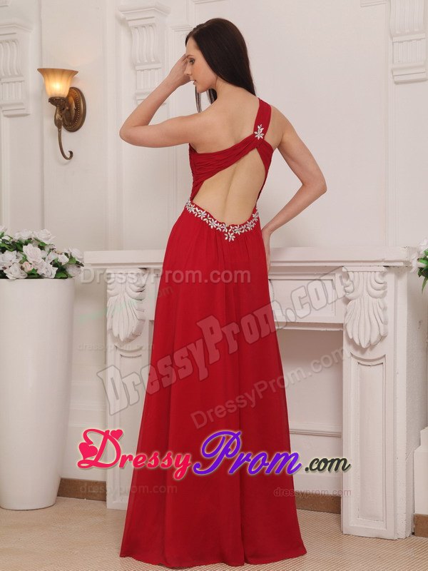 Clearance Red One Shoulder Beaded Chiffon Prom Bridesmaid Dresses