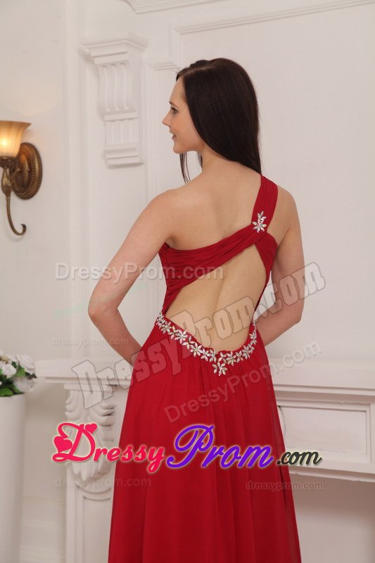 Clearance Red One Shoulder Beaded Chiffon Prom Bridesmaid Dresses