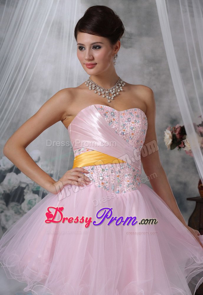 New Style Beaded and Ruched Organza Prom Maxi Dress in Baby Pink