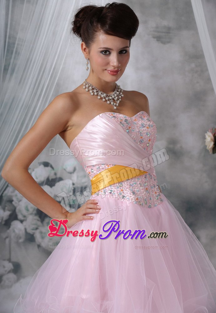 New Style Beaded and Ruched Organza Prom Maxi Dress in Baby Pink