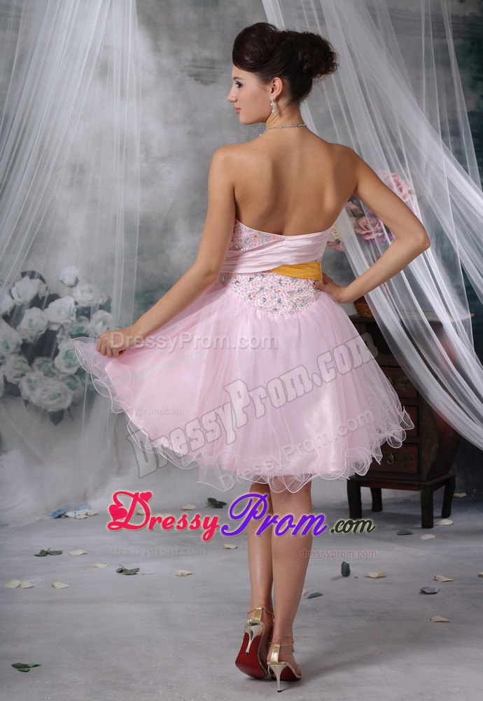 New Style Beaded and Ruched Organza Prom Maxi Dress in Baby Pink