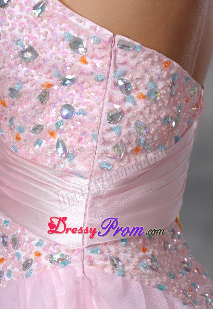 New Style Beaded and Ruched Organza Prom Maxi Dress in Baby Pink