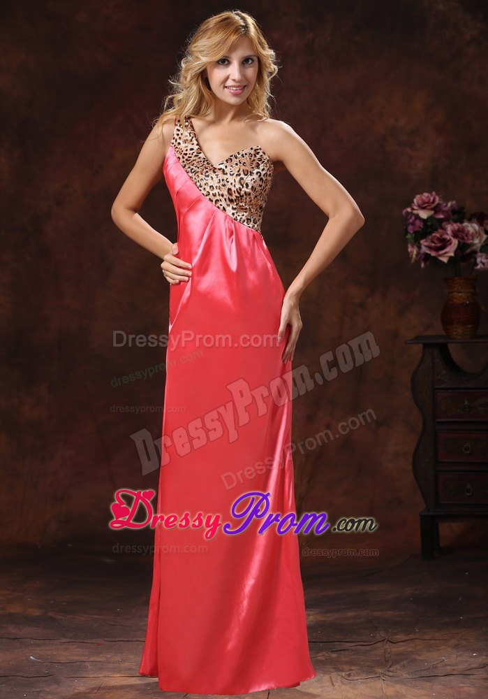 Discount Watermelon Asymmetrical Prom Maxi Dress with Leopard Print