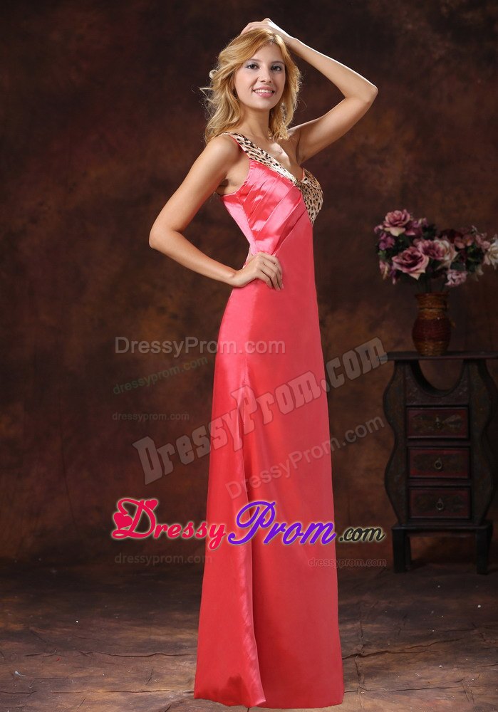 Discount Watermelon Asymmetrical Prom Maxi Dress with Leopard Print
