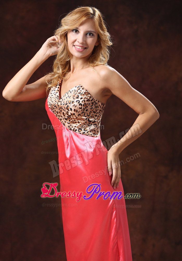 Discount Watermelon Asymmetrical Prom Maxi Dress with Leopard Print