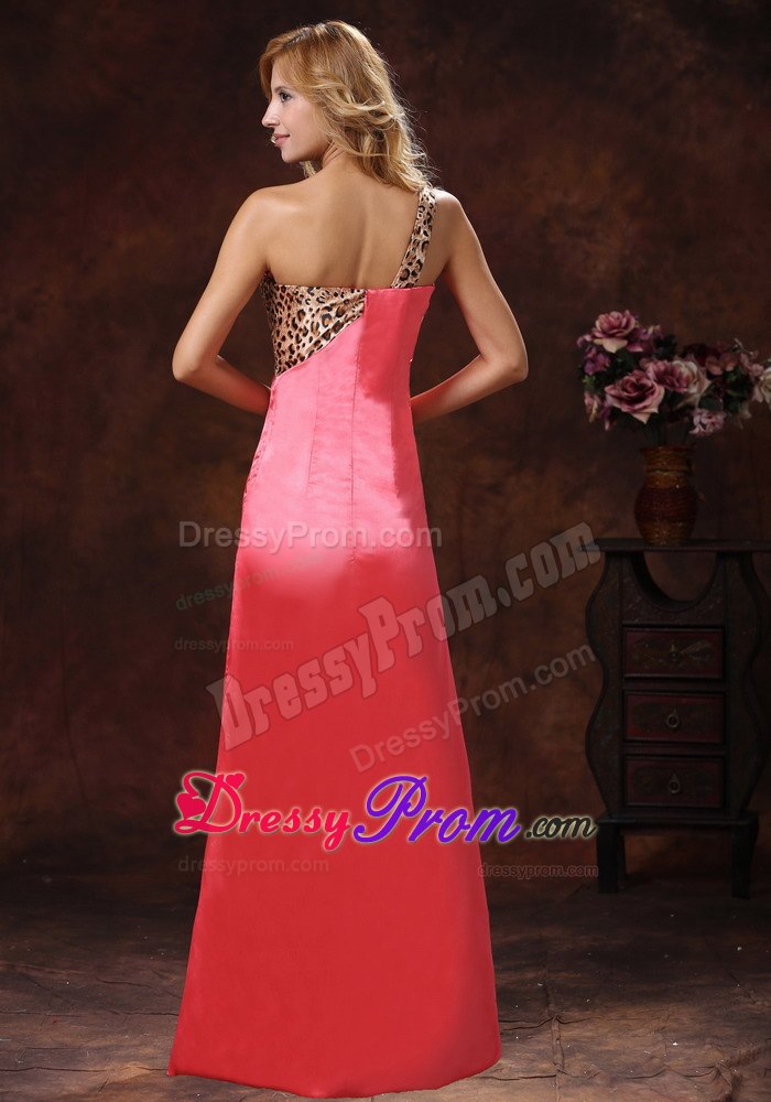 Discount Watermelon Asymmetrical Prom Maxi Dress with Leopard Print