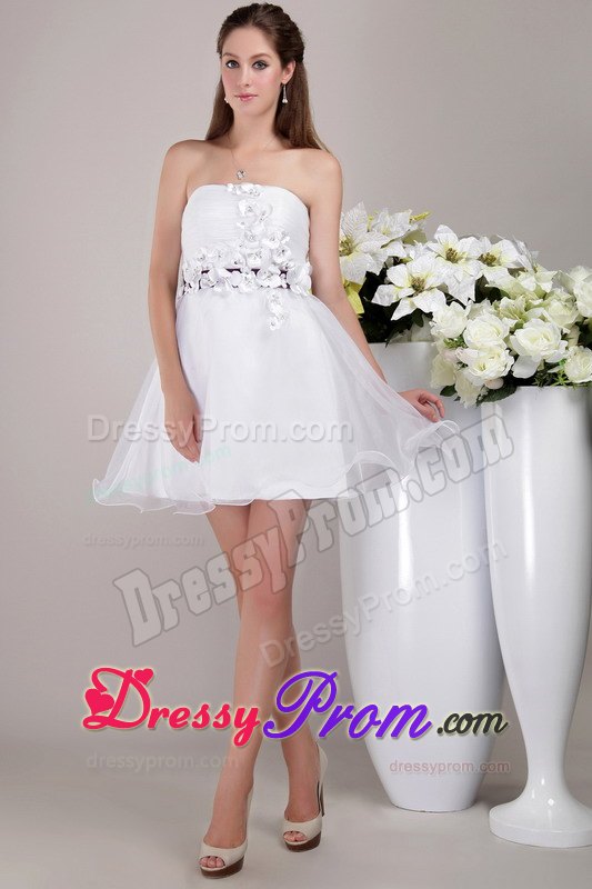 2013 New White Strapless Organza Prom Party Dress with Appliques