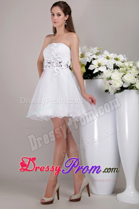 2013 New White Strapless Organza Prom Party Dress with Appliques