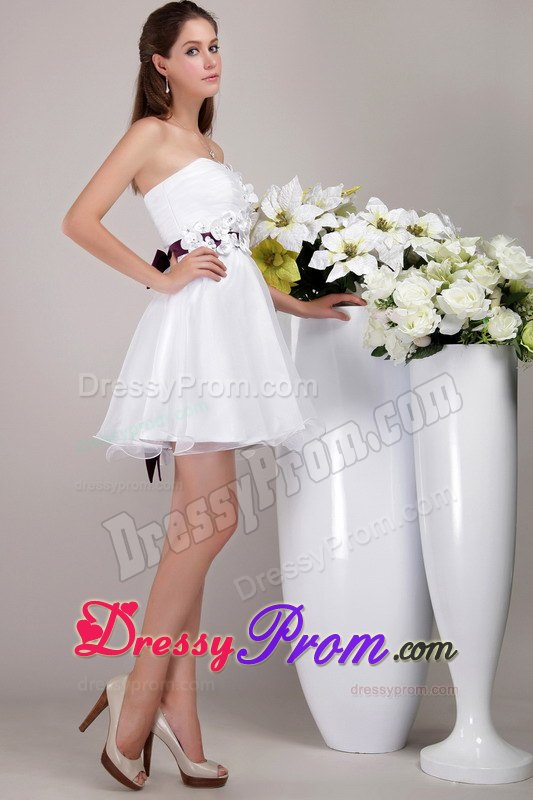 2013 New White Strapless Organza Prom Party Dress with Appliques