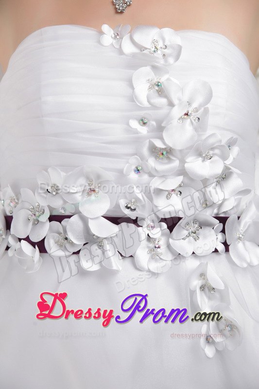 2013 New White Strapless Organza Prom Party Dress with Appliques