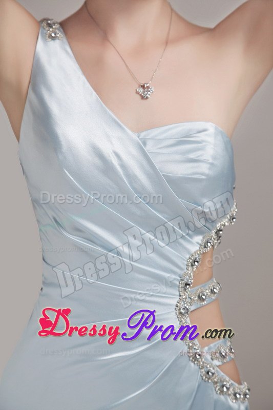 Light Blue Column One Shoulder Prom Party Dress with Cutout Straps