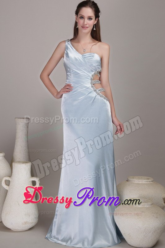 Light Blue Column One Shoulder Prom Party Dress with Cutout Straps