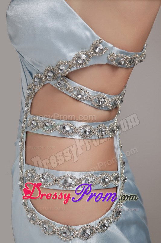 Light Blue Column One Shoulder Prom Party Dress with Cutout Straps