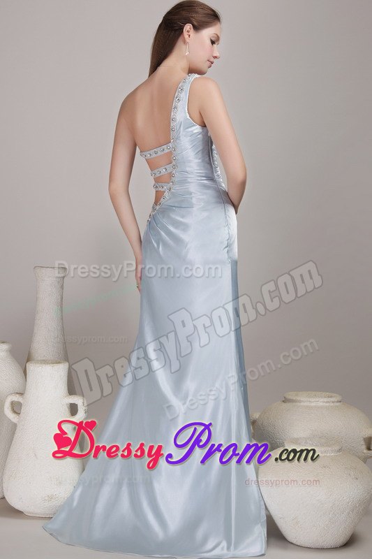 Light Blue Column One Shoulder Prom Party Dress with Cutout Straps