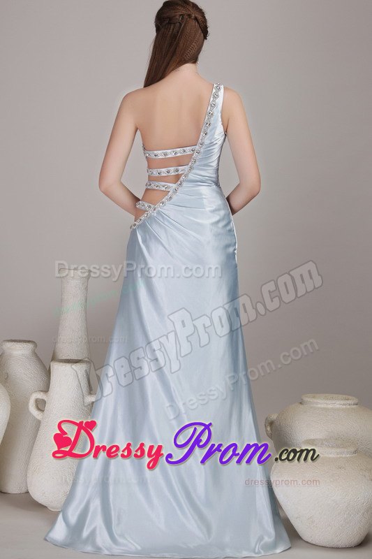 Light Blue Column One Shoulder Prom Party Dress with Cutout Straps