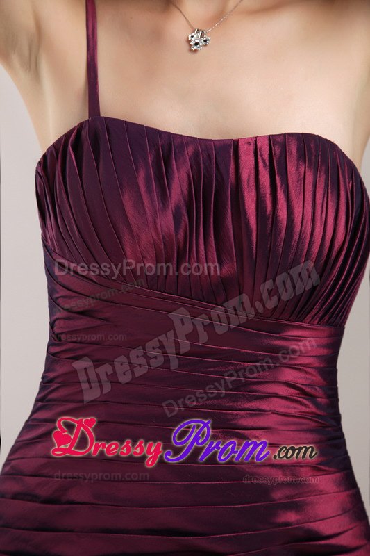 Ruched One Shoulder Mini Length Taffeta Prom Party Dress in Burgundy