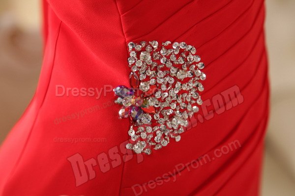 Best Red Asymmetrical Chiffon Beaded Prom formal Dress Brush Train