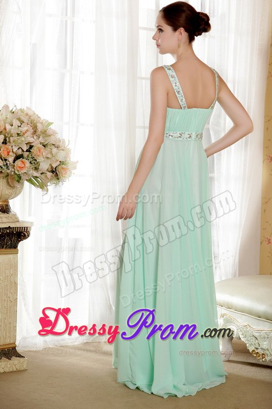 Straps Beading Flowers Ruches Brush Prom formal Dress in Apple Green