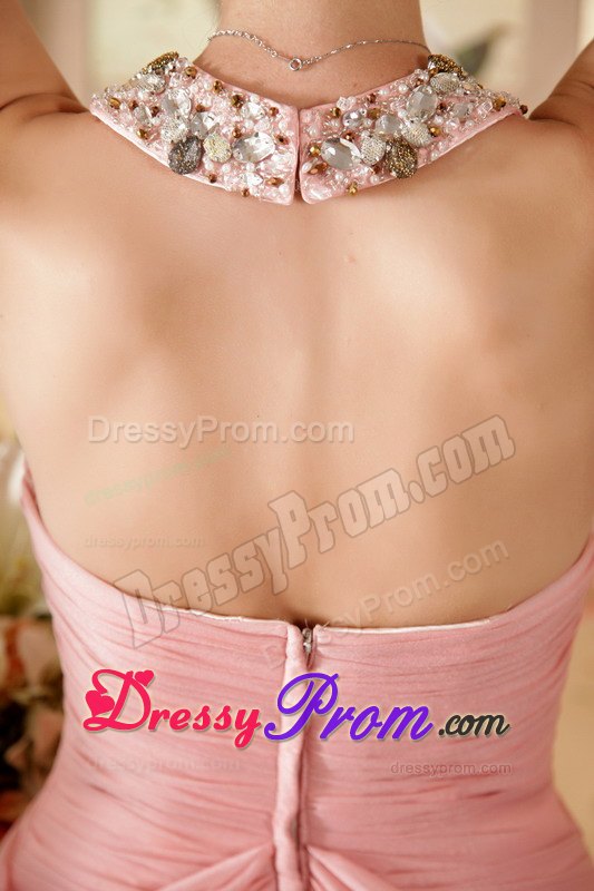 Watermelon Halter Court Train Beading Chiffon Prom formal Dresses