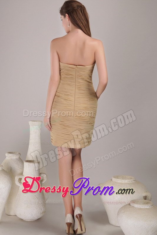 Best Ruched Sweetheart Mini Length Prom formal Dress in Wheat Color
