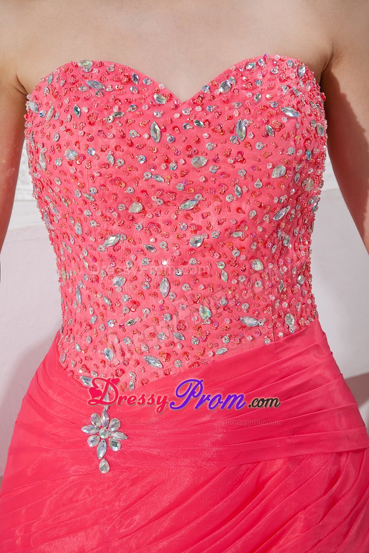Customized Beaded Ruffled Coral Red Dress for Prom Queen