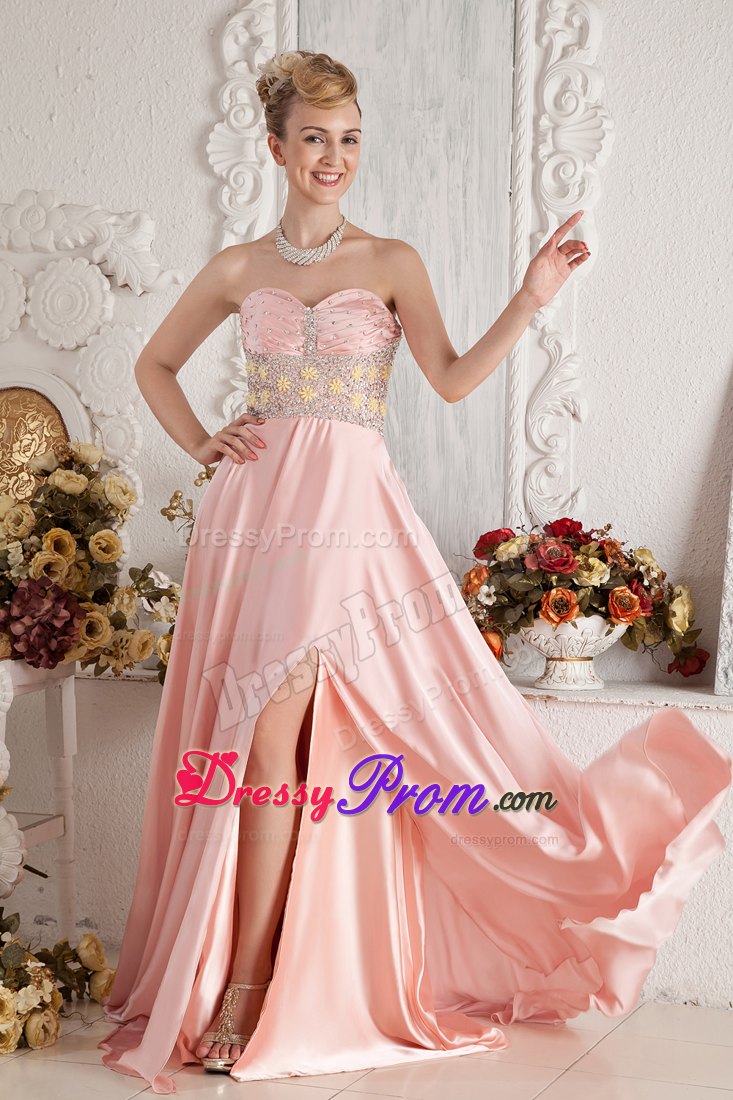 Sweetheart Beaded Slitted Baby Pink Prom Dress in Westminster